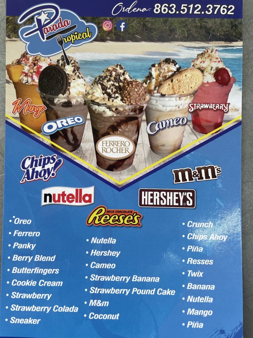 Menu page showing empanadas and kid meals.